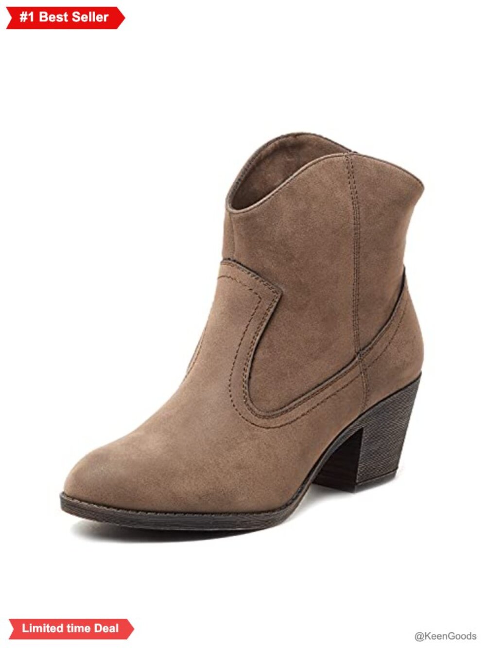Western Ankle Bootie Low Stacked Heel Leather Slip On Casual